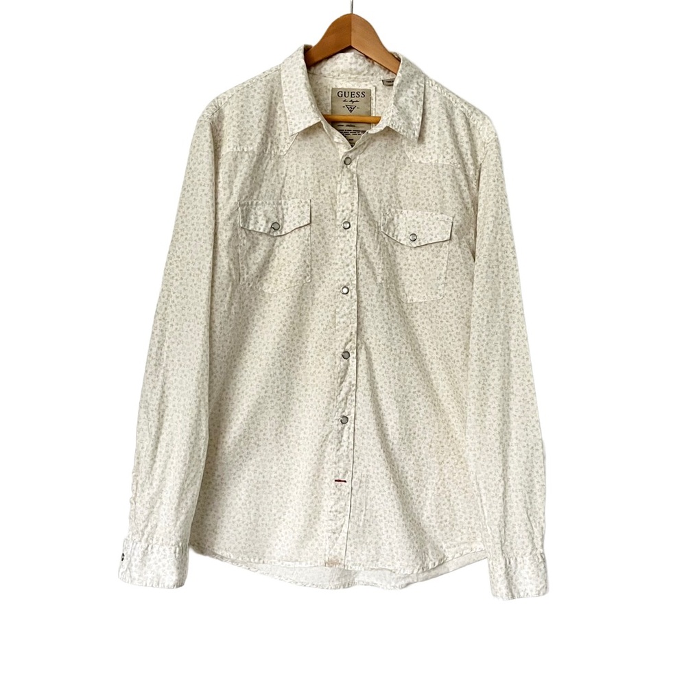 Vtg Guess Pearl Snap Long Sleeve Floral 100% Cotton Button Up Shirt Size ‎XL
